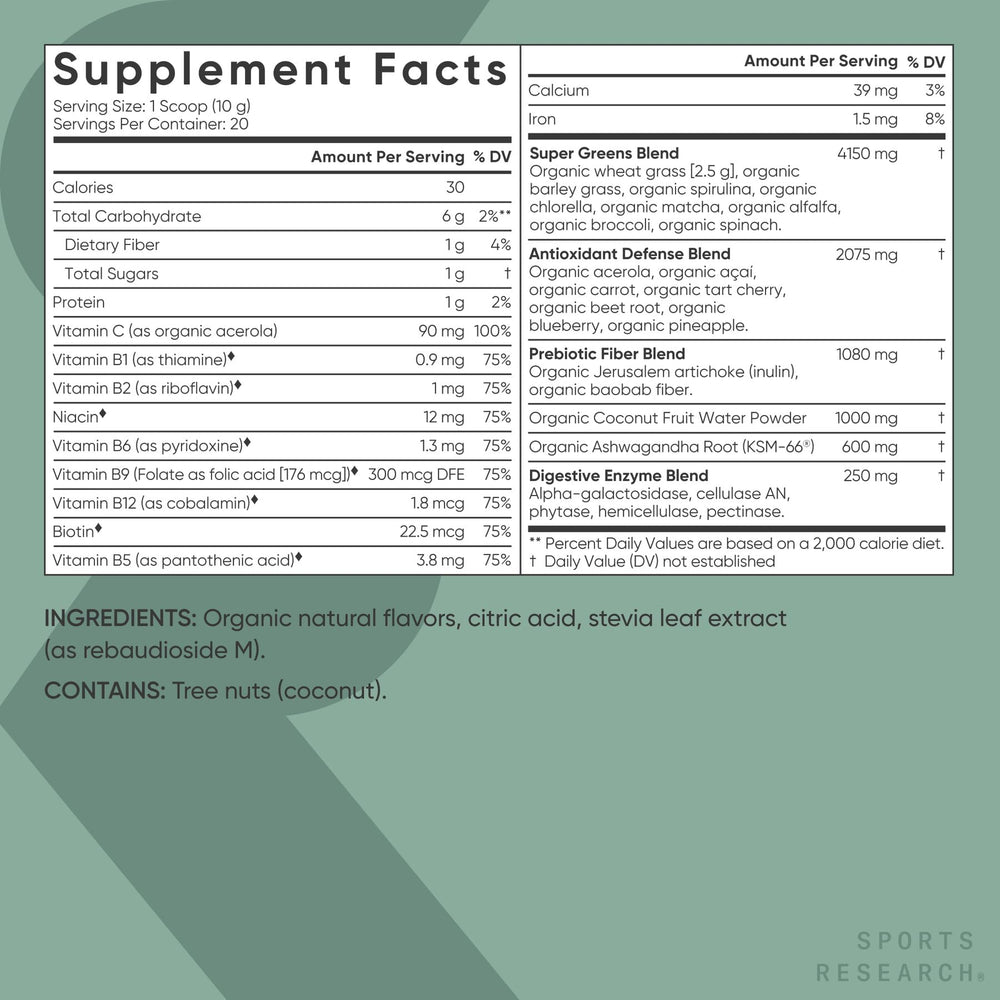 Prebiotic fiber and digestive enzyme blend in the Greens Powder