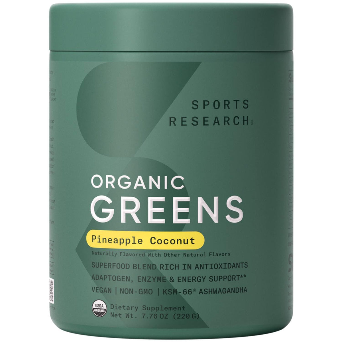Sports Research Organic Pineapple Coconut Greens jar with scoop