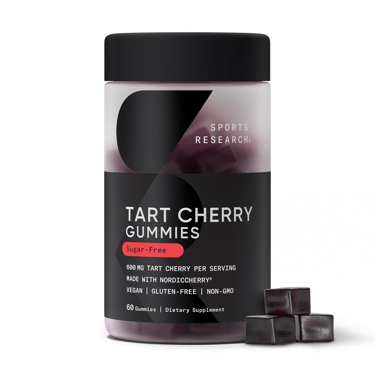 Bottle of Sports Research Tart Cherry Gummies front view
