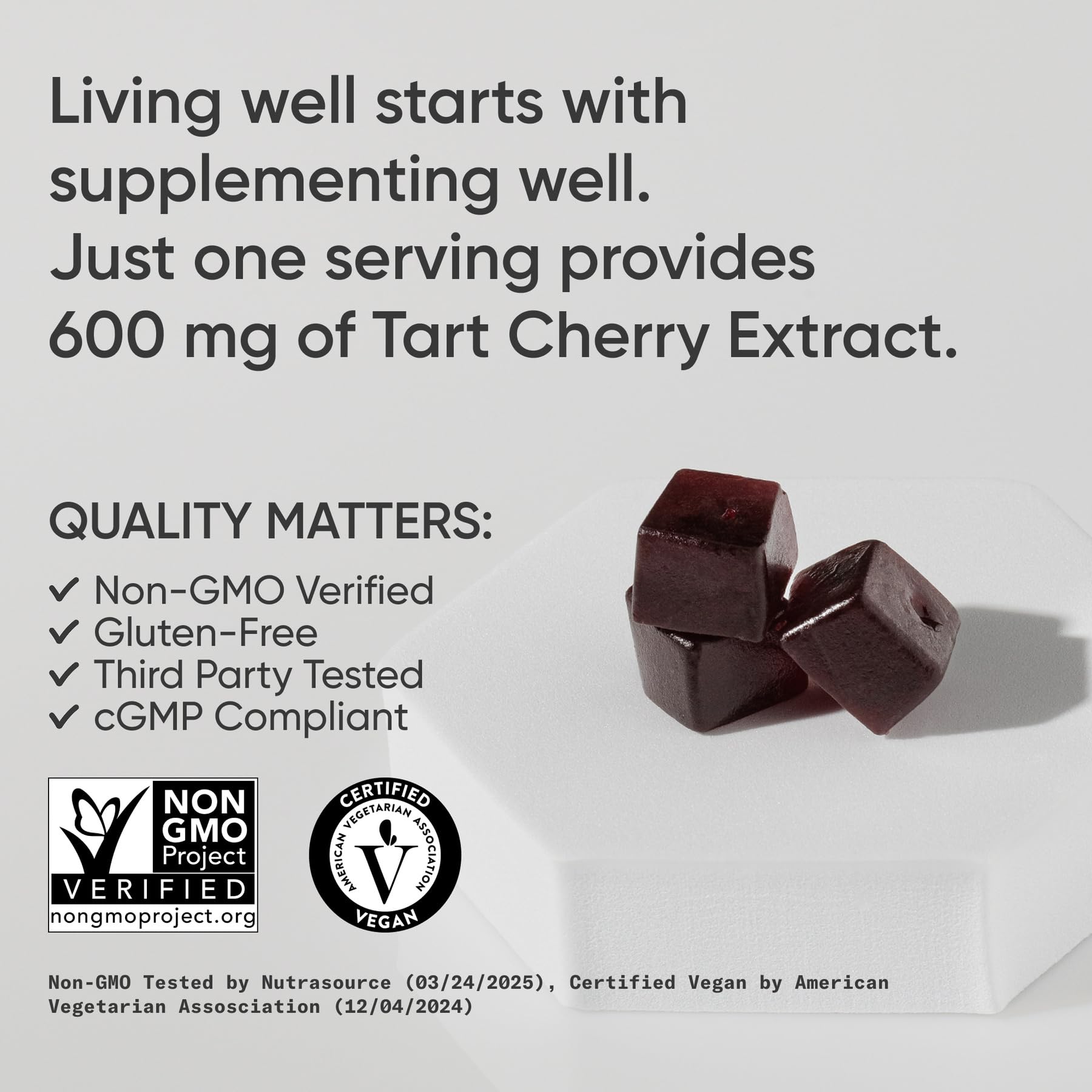 Nutrition facts panel for Tart Cherry Gummies
