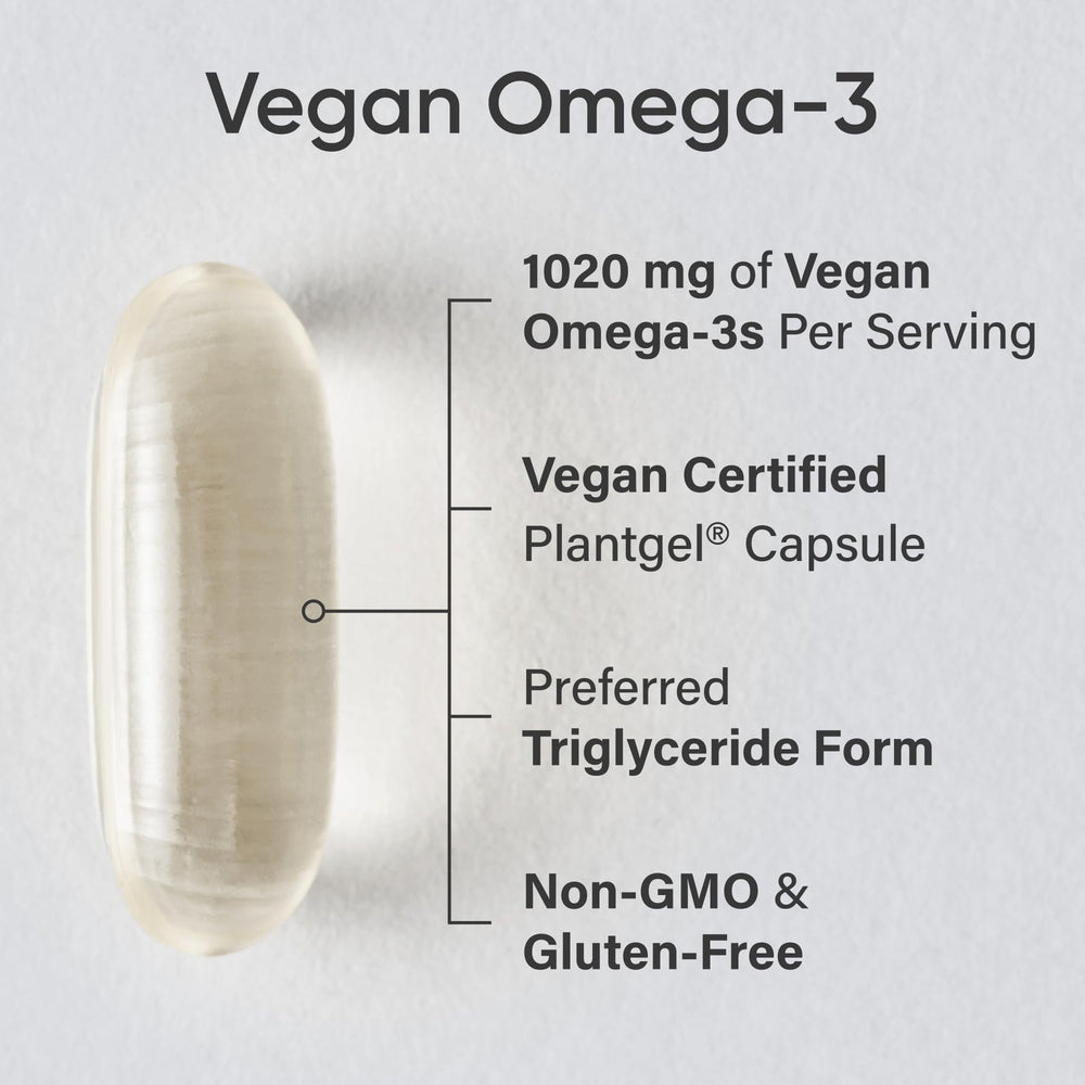 Algae-based vegan Omega-3 softgels in blister pack