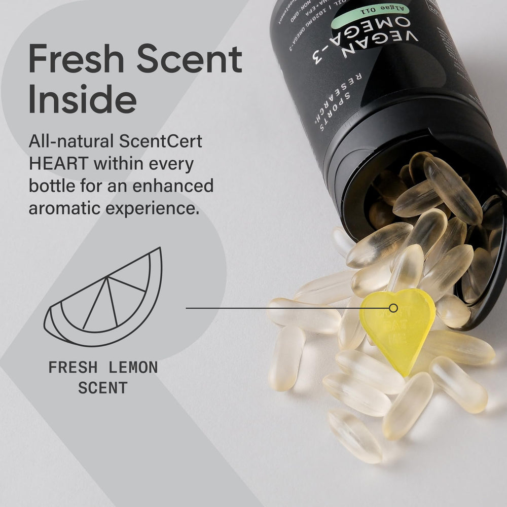 Close-up of algae oil Omega-3 softgels capsules