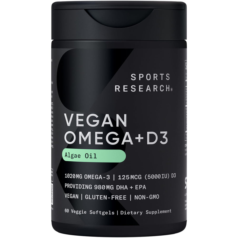 Sports Research vegan omega-3 and D3 softgels hero image