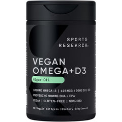 Sports Research vegan omega-3 and D3 softgels hero image