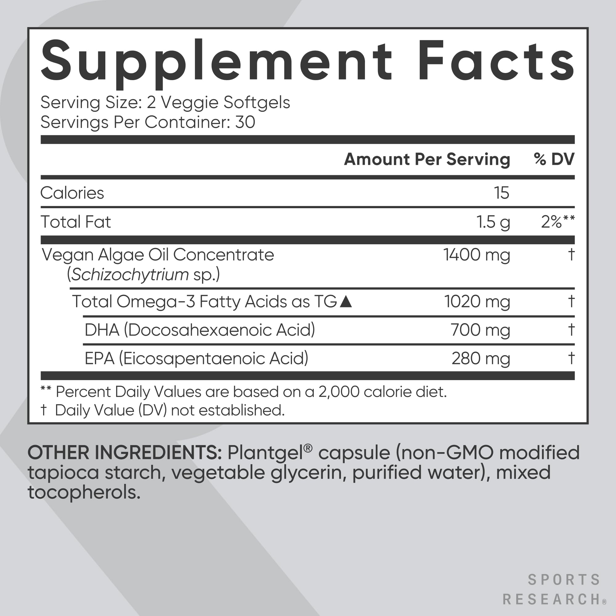 Carrageenan-free icon visible on the Sports Research omega-3 label