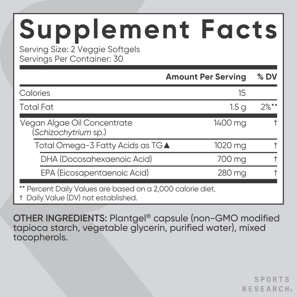 Carrageenan-free icon visible on the Sports Research omega-3 label