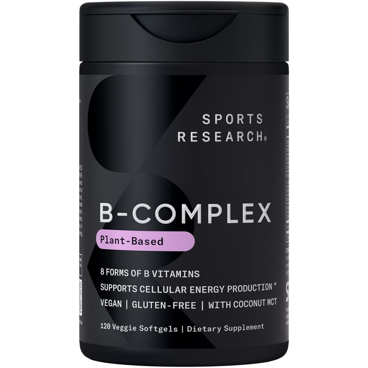 Sports Research Vitamin B-Complex bottle label with 120 veggie softgels
