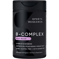 Sports Research Vitamin B-Complex bottle label with 120 veggie softgels