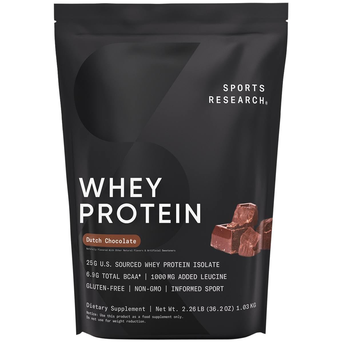 Sports Research Whey Protein Isolate Dutch Chocolate 2.27 lb bag