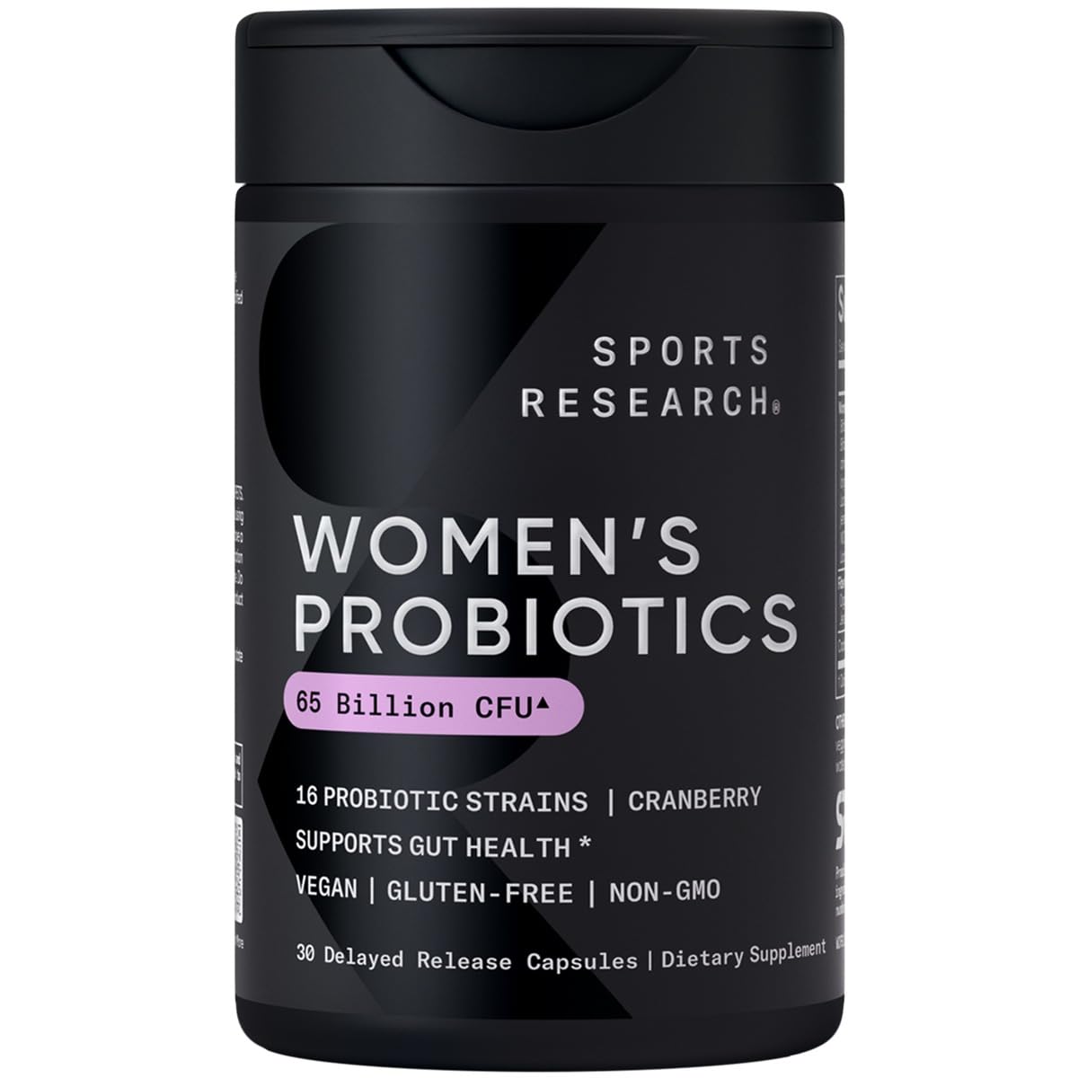 Front view of Sports Research Women's Probiotics 65B CFU Cranberry bottle