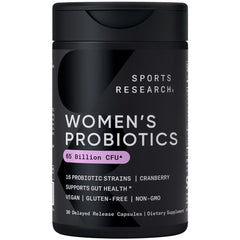 Front view of Sports Research Women's Probiotics 65B CFU Cranberry bottle