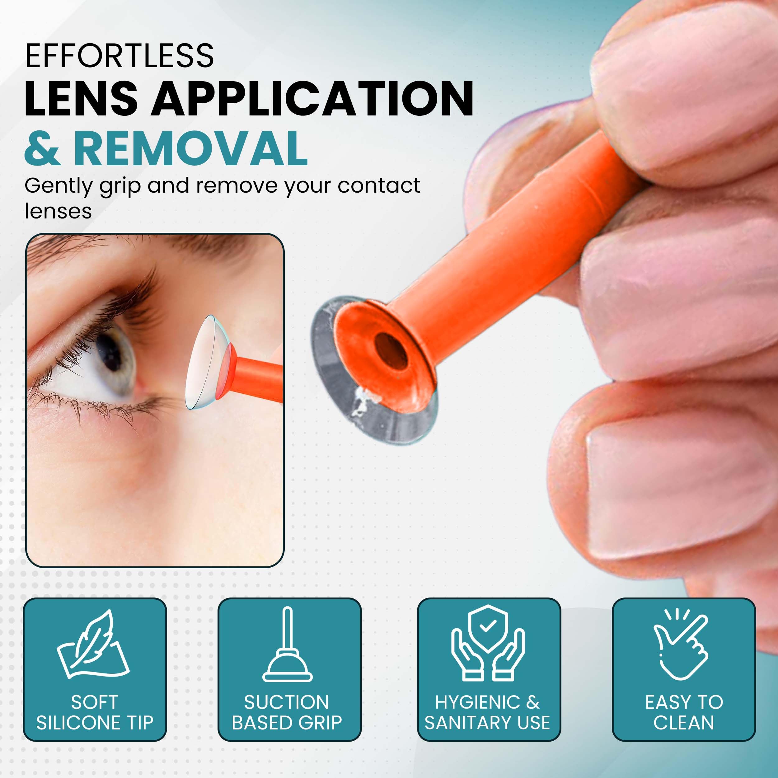 In-use orange hard lens inserter with suction
