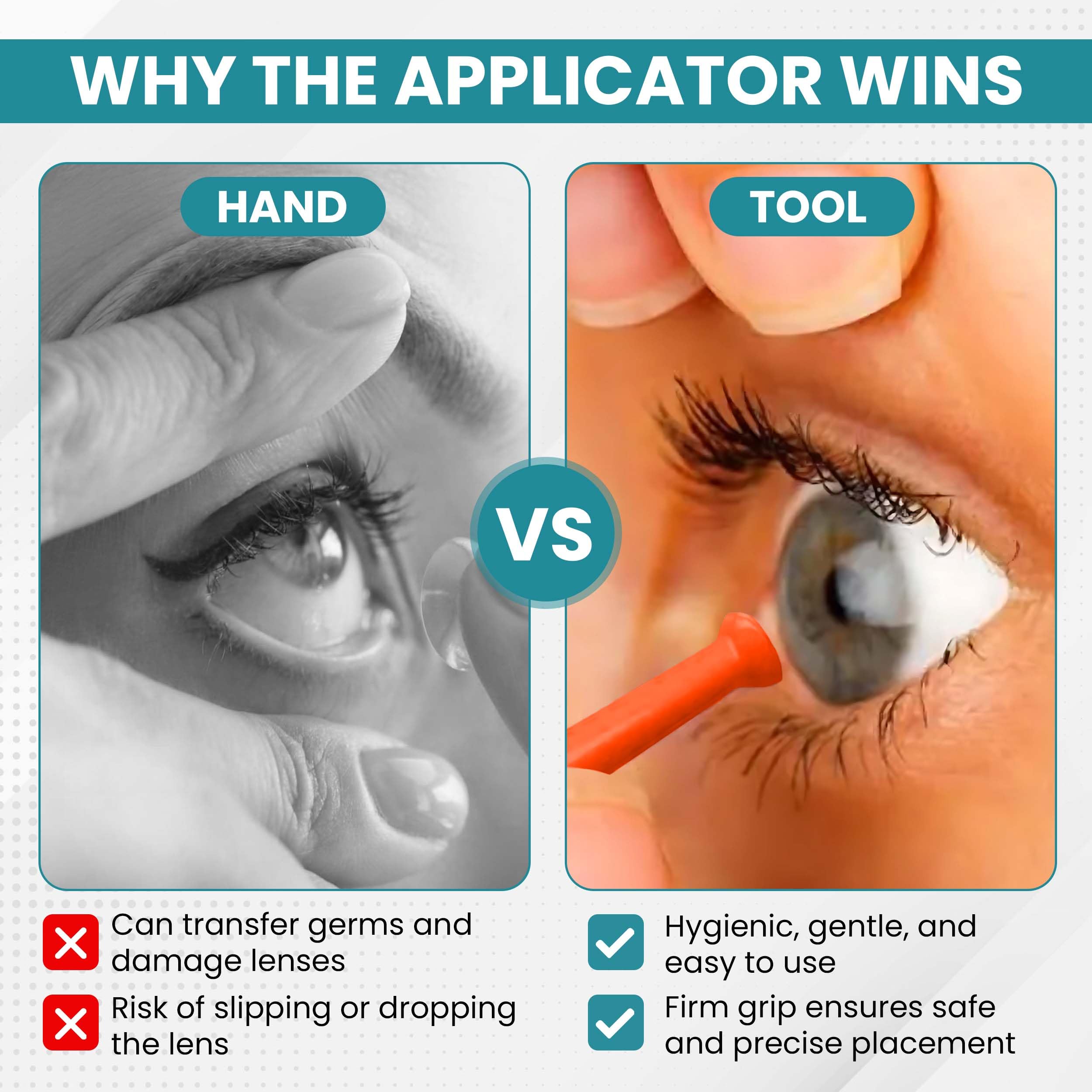 Travel-friendly orange lens applicator with suction