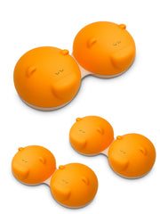 Orange bear-shaped contact lens case with screw-top lid