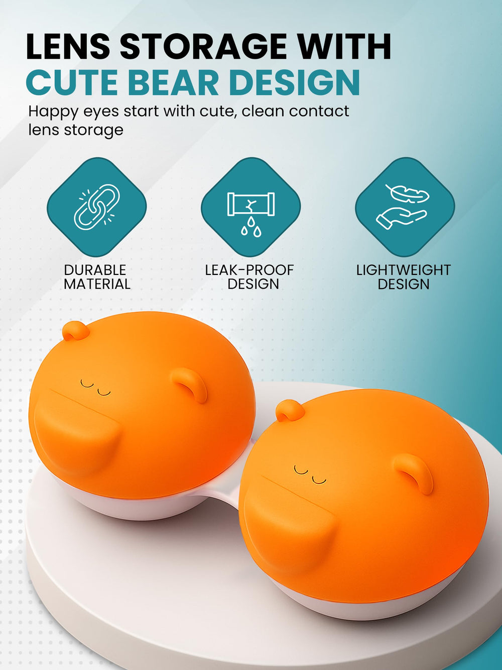 Blue bear-shaped contact lens case for travel