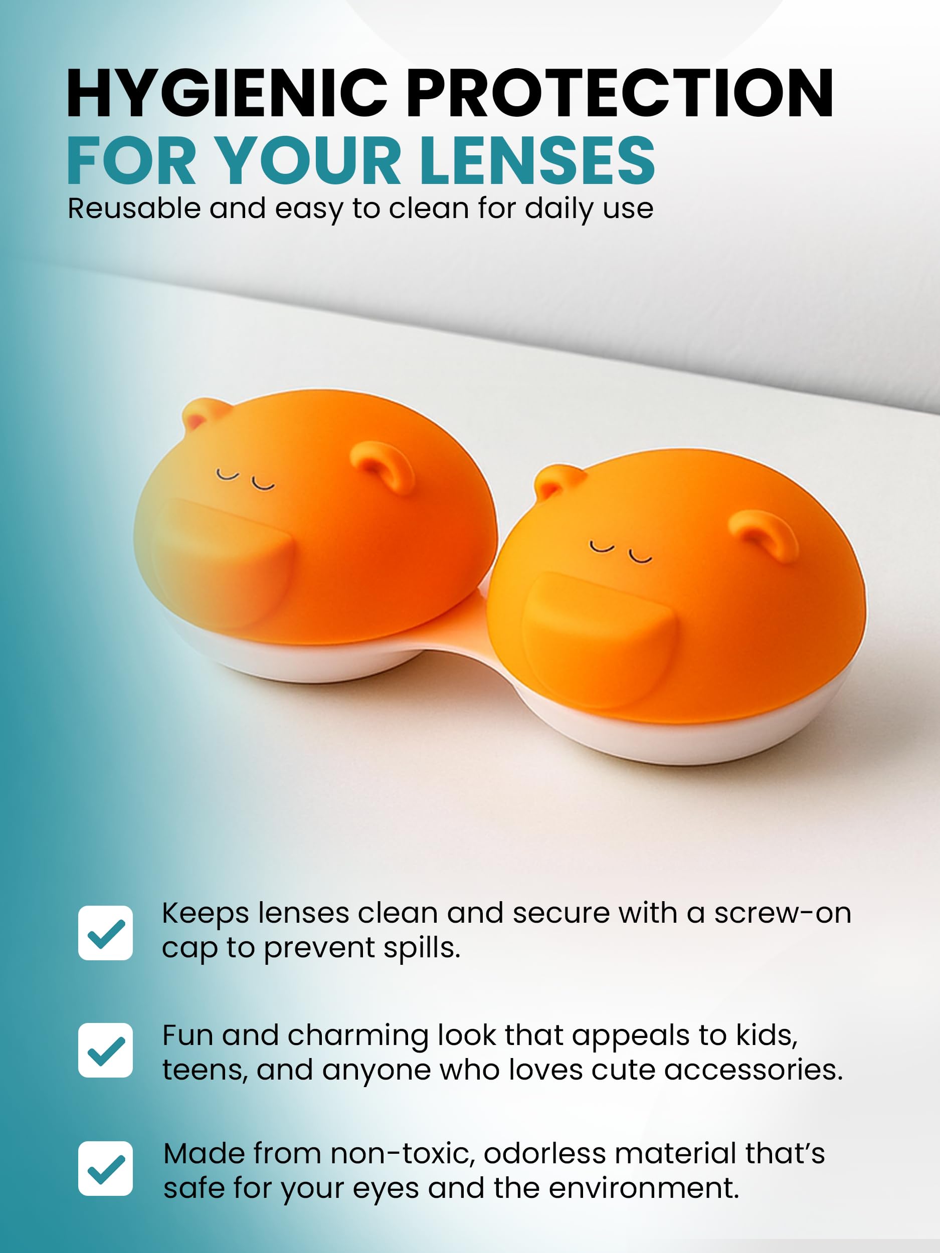 Pink bear-shaped lens case with raised R identifier