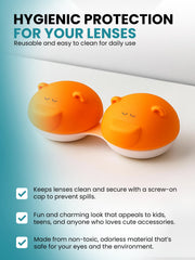 Pink bear-shaped lens case with raised R identifier