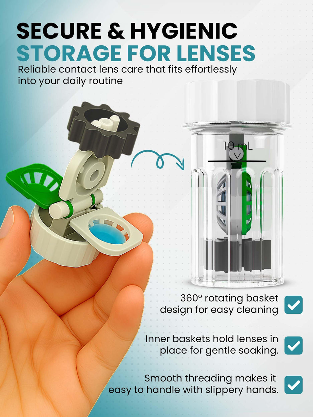 Barrel-shaped contact lens case with left and right markings