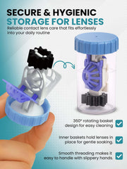 Durable, safe-material contact lens case with neutralizing bottom disc