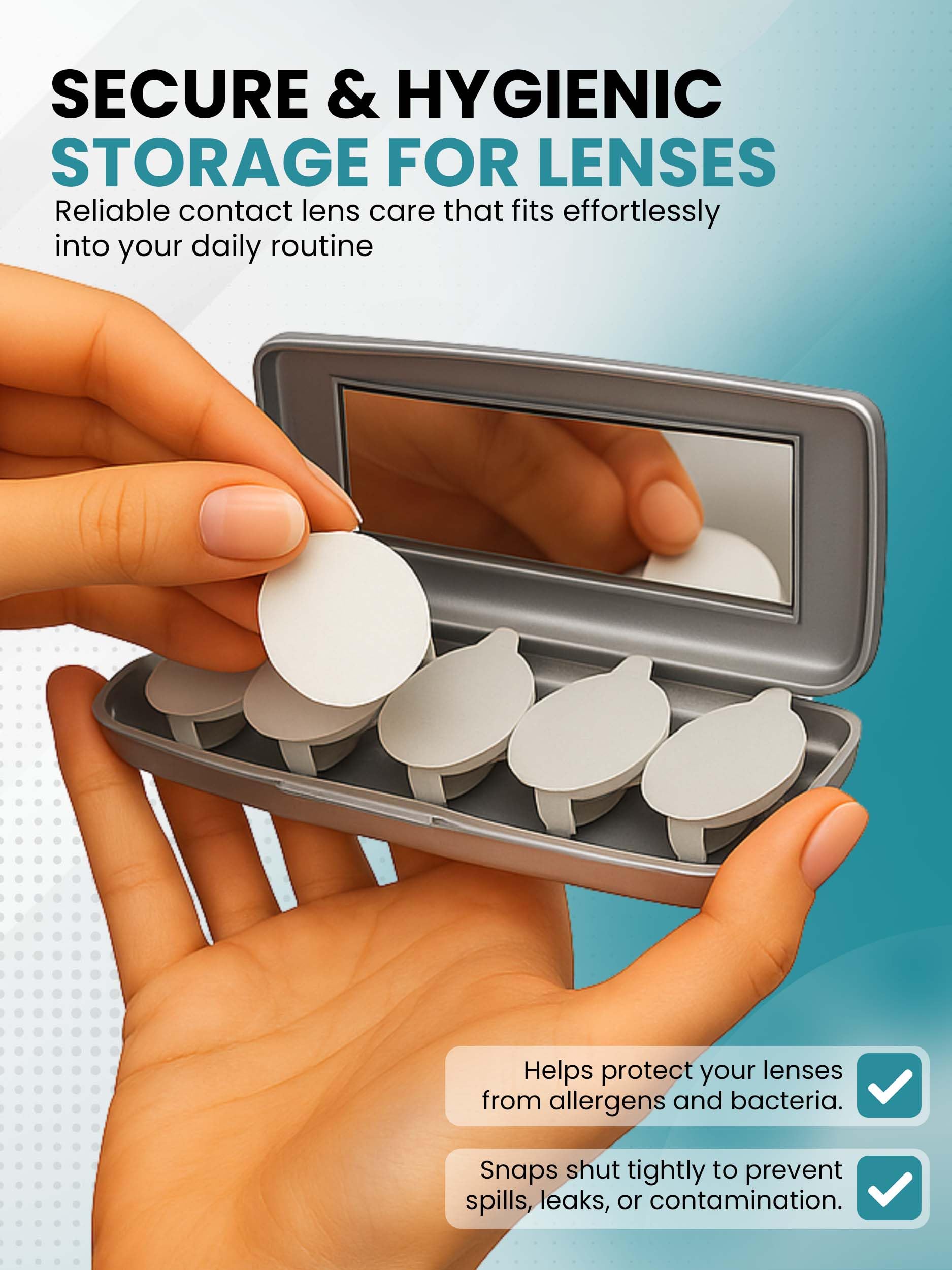 Hard plastic travel case with built-in mirror