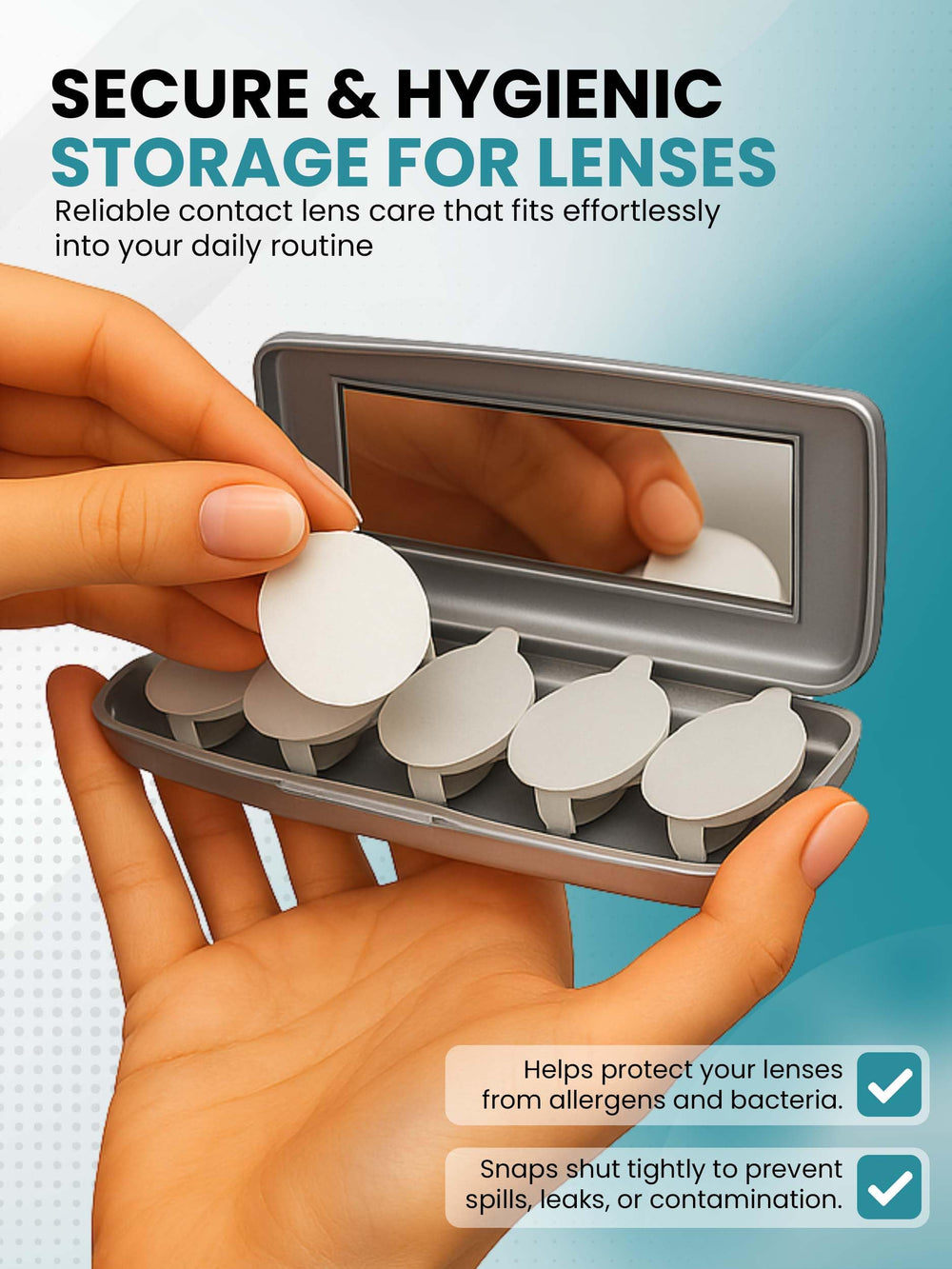 Hard plastic travel case with built-in mirror