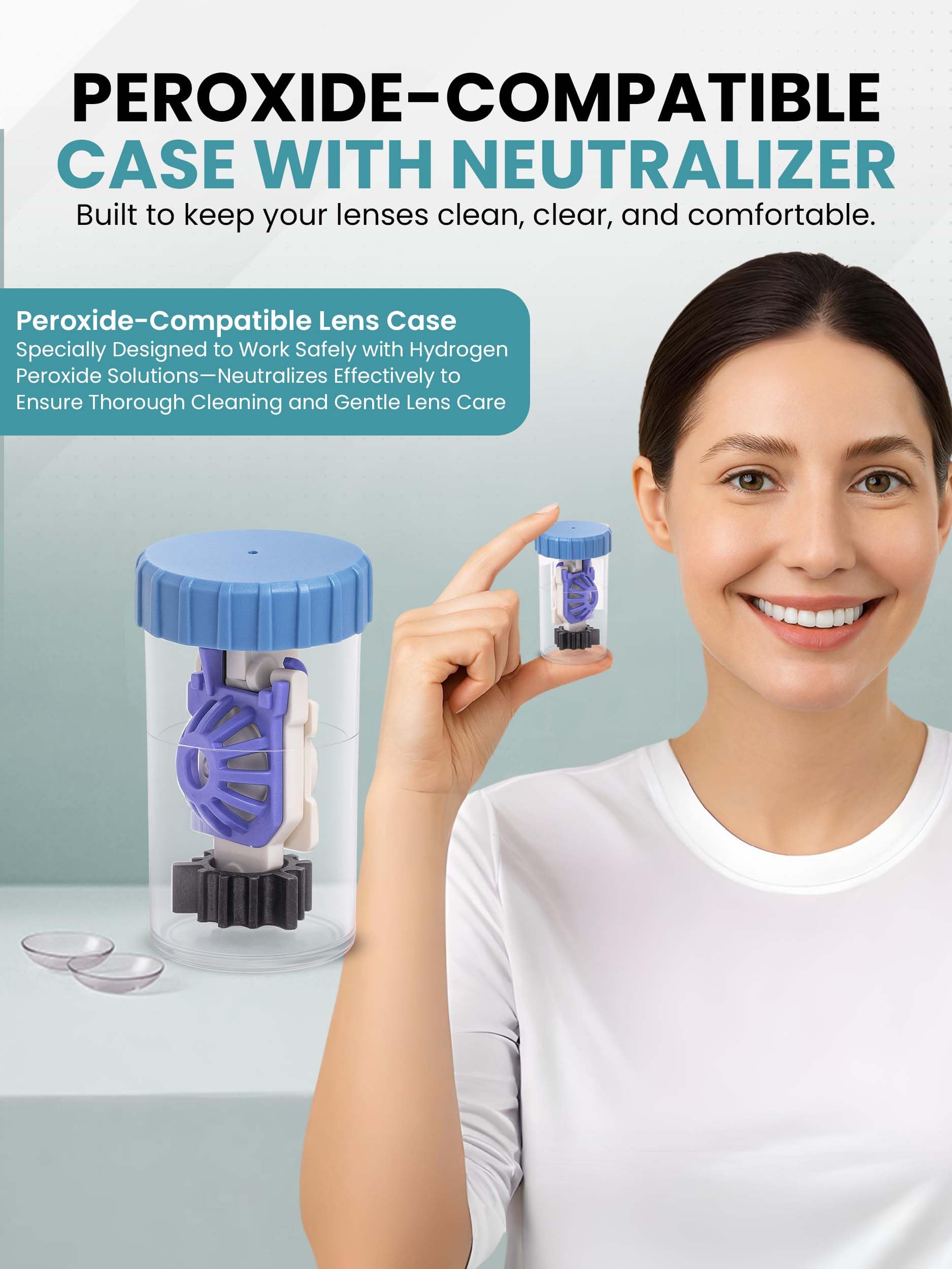 Neutralizing disc at the bottom of the peroxide lens case