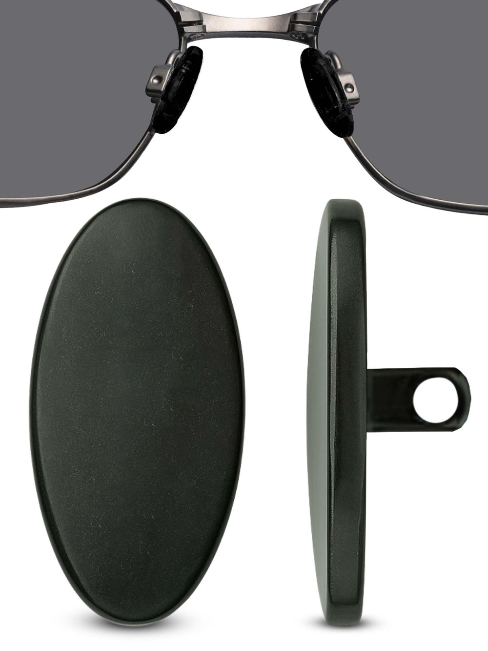 Close-up of 13mm oval titanium screw-in nose pad in black finish
