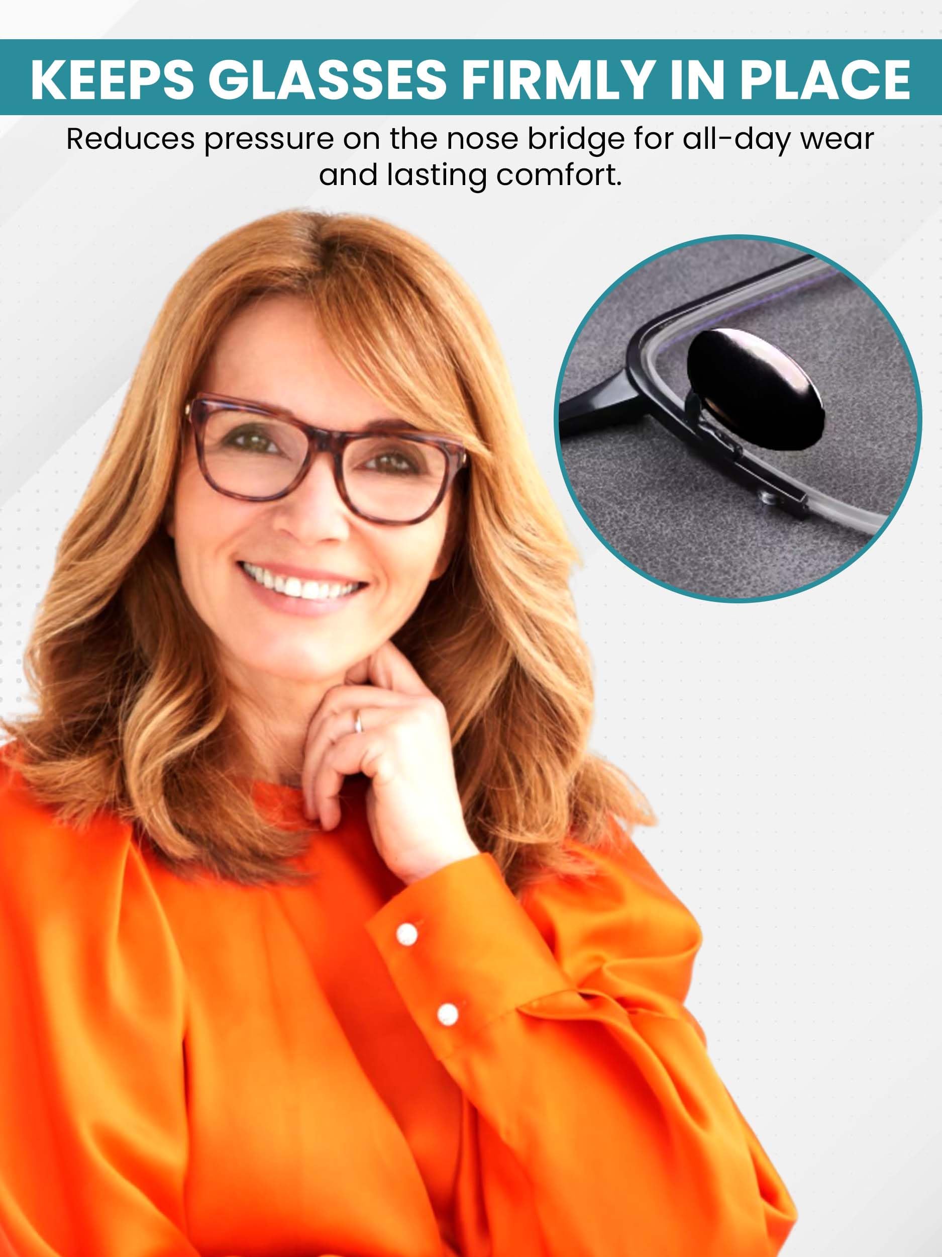 Eyeglasses with titanium nose pads installed (black finish)
