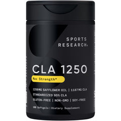 Front view of Sports Research CLA bottle with 180 softgels