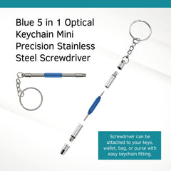 Mini precision screwdriver on keychain with textured grip for eyewear