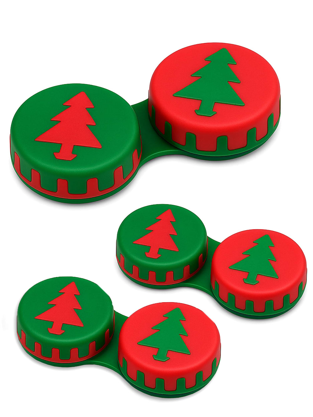 Two-colored L and R lids on a seasonal-themed contact lens case