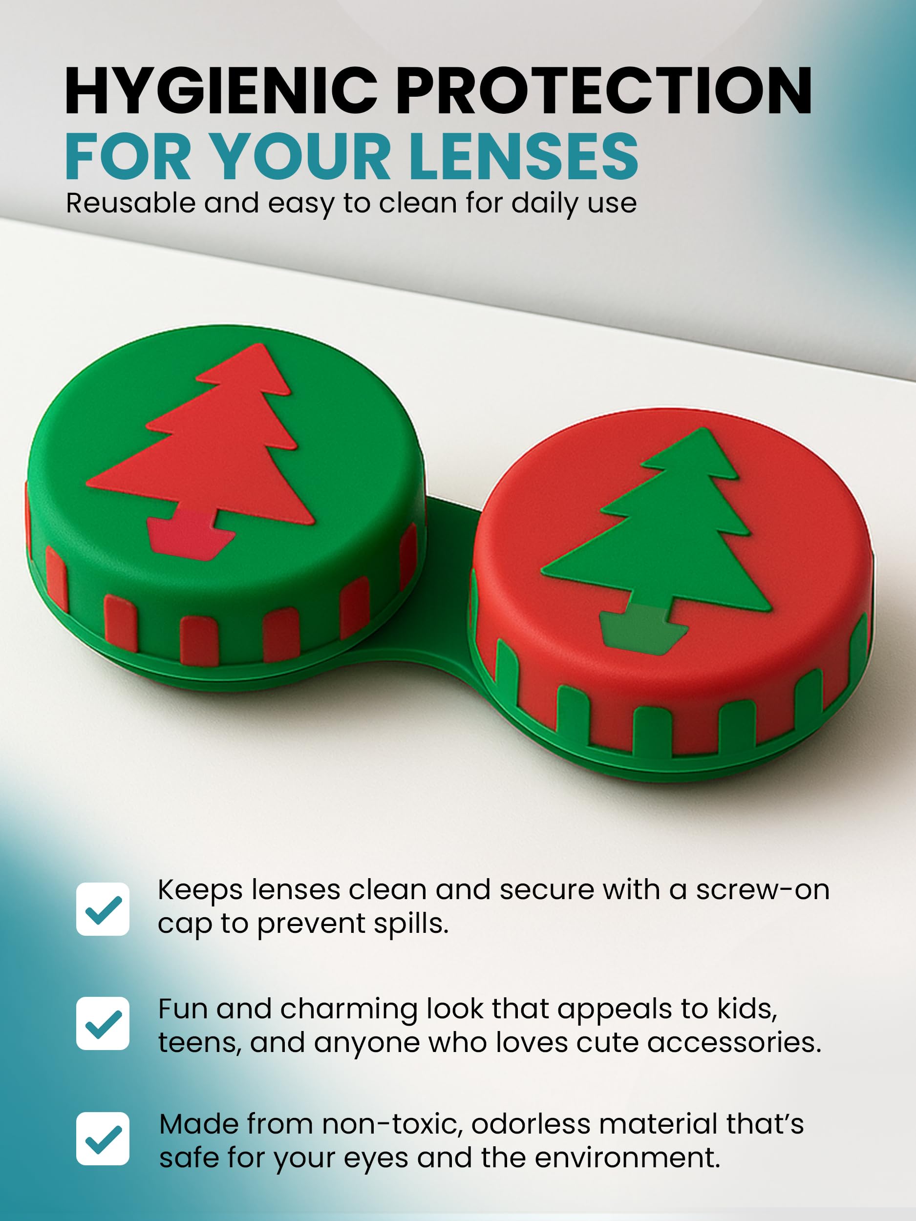 Three matching festive-themed contact lens cases in a 3-pack