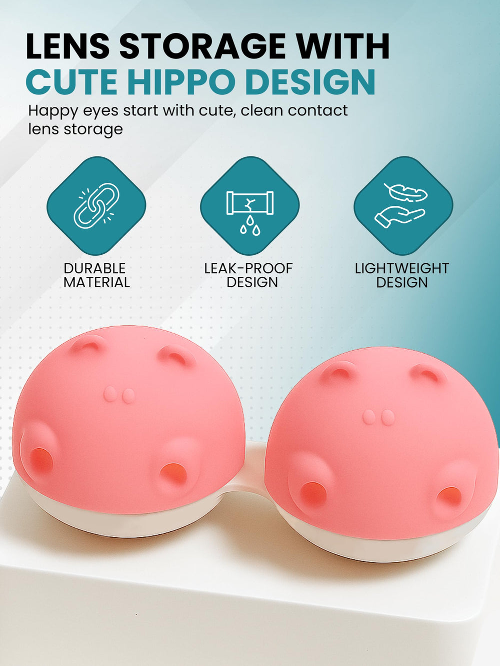 Pastel blue hippo design contact lens case for travel