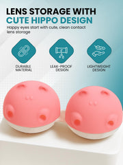 Pastel blue hippo design contact lens case for travel