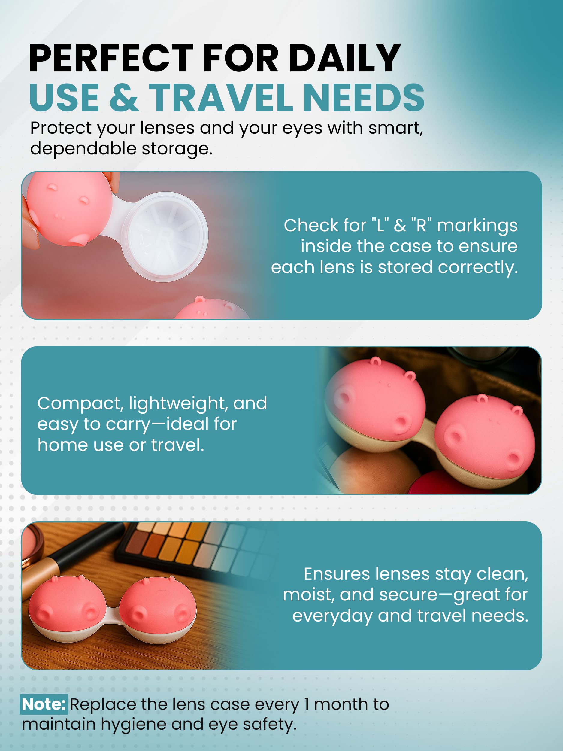 Hippo contact lens case ready for travel, compact design
