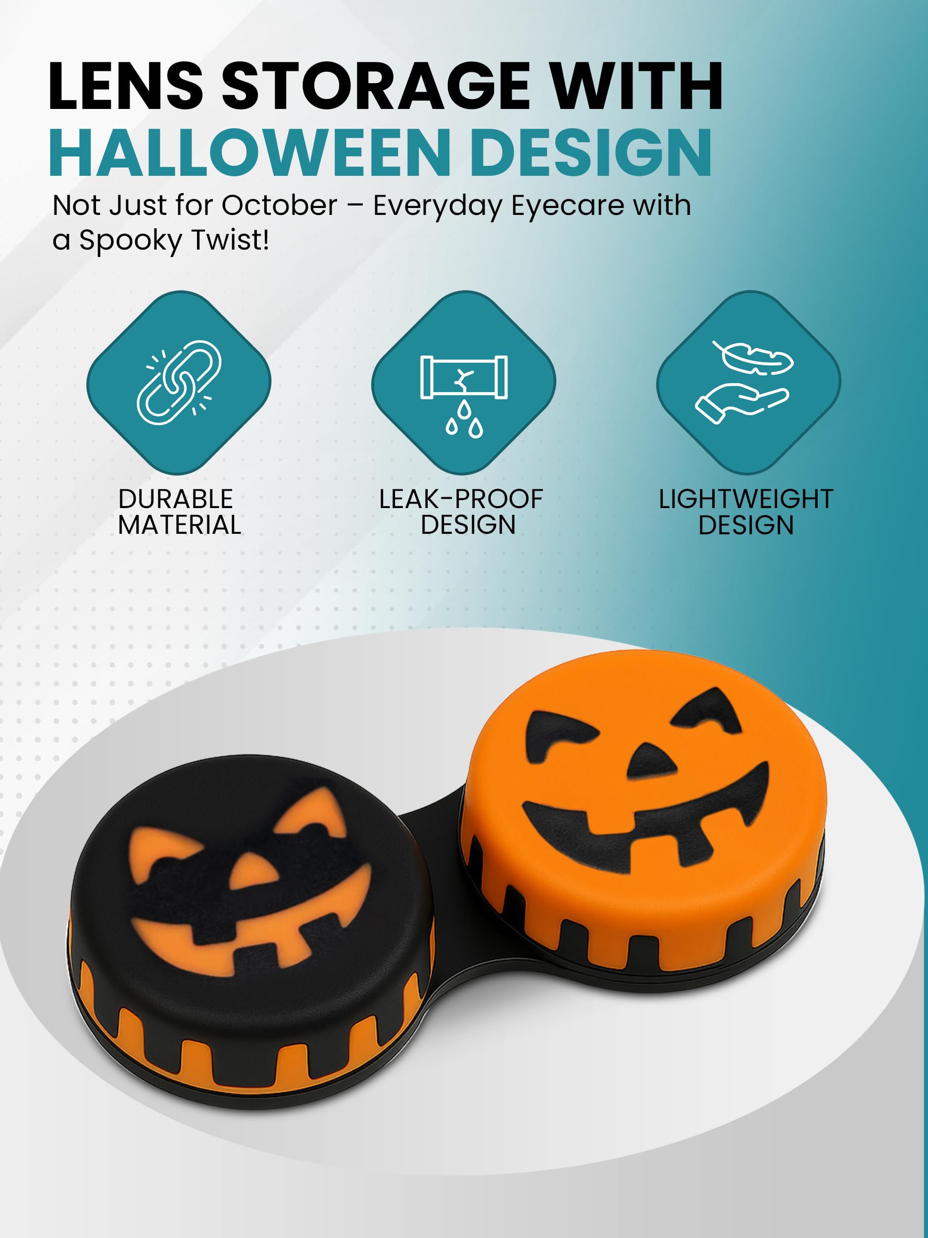 Close-up of Halloween-themed contact lens case showing screw-top lid