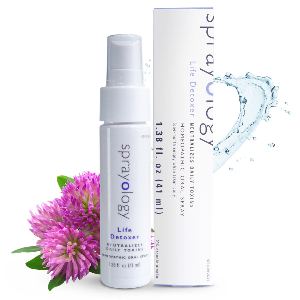 Bottle labeled Sprayology Life Detoxer with product branding