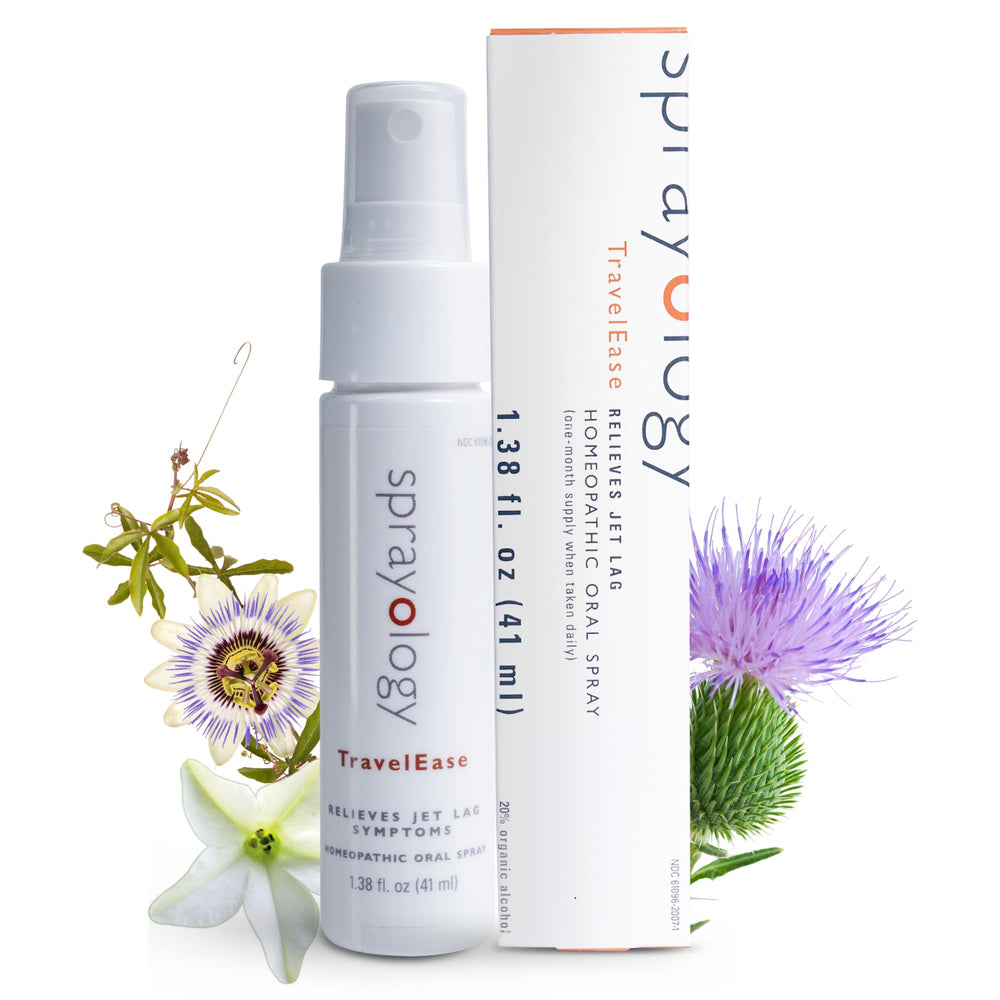 Sprayology TravelEase jet lag relief spray bottle close-up