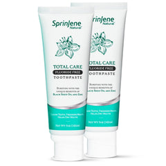Front view of SprinJene fluoride-free toothpaste 2-pack