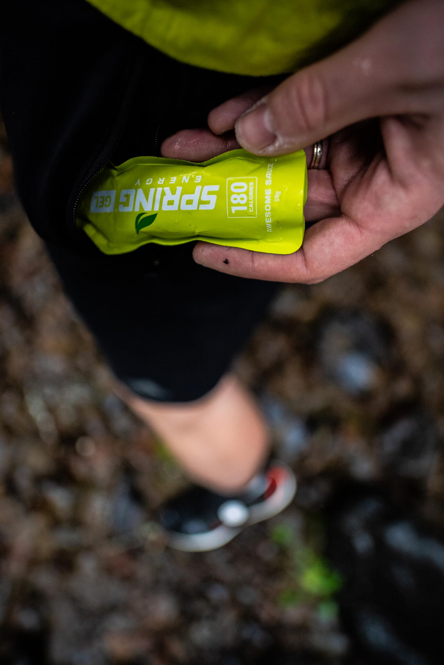 Spring Energy Awesome Sauce label closeup highlights cinnamon apple pie flavor and clean ingredients