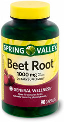 Spring Health Valley Beet Root Dietary Supplement bottle, 1000 mg, 90-count, with Your Vitamin Guide