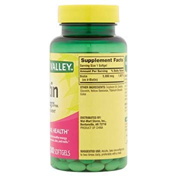 Close-up of Spring Valley Biotin 5000 mcg 240 Softgels - Pack of 2 bottles