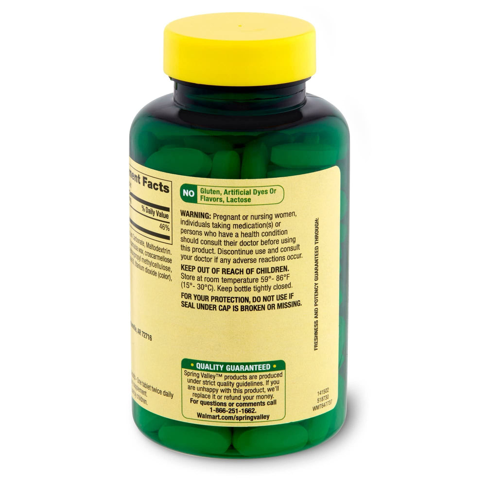 Close-up of Spring Valley Calcium 600mg bottle