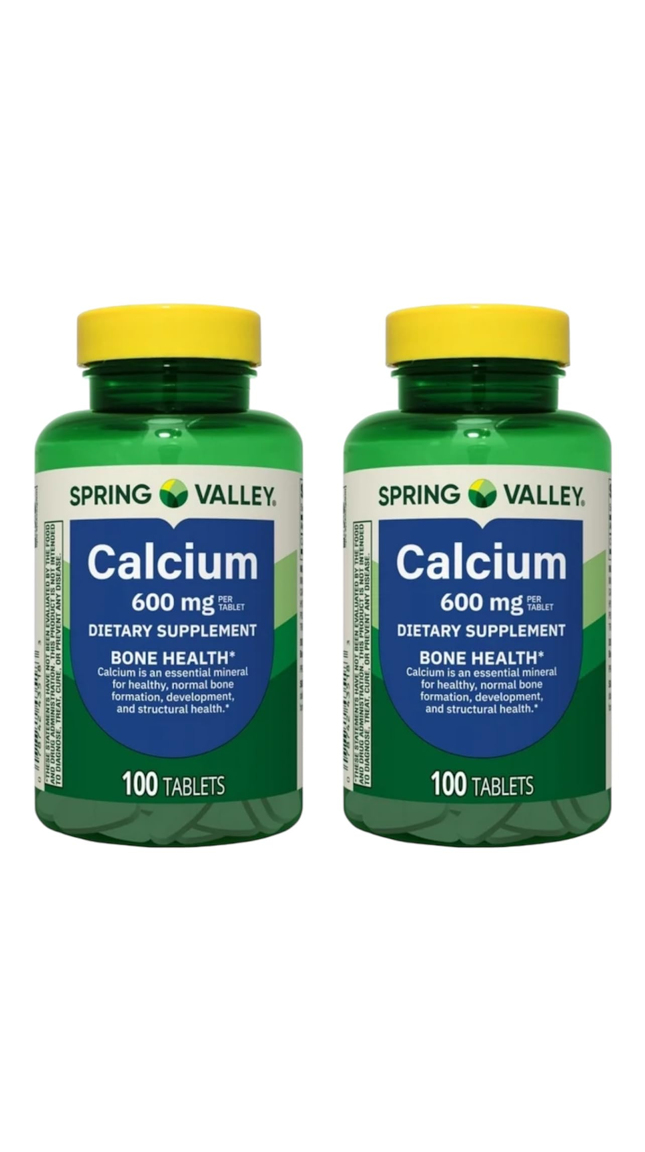 Two-bottle pack of Spring Valley calcium bone health dietary supplement