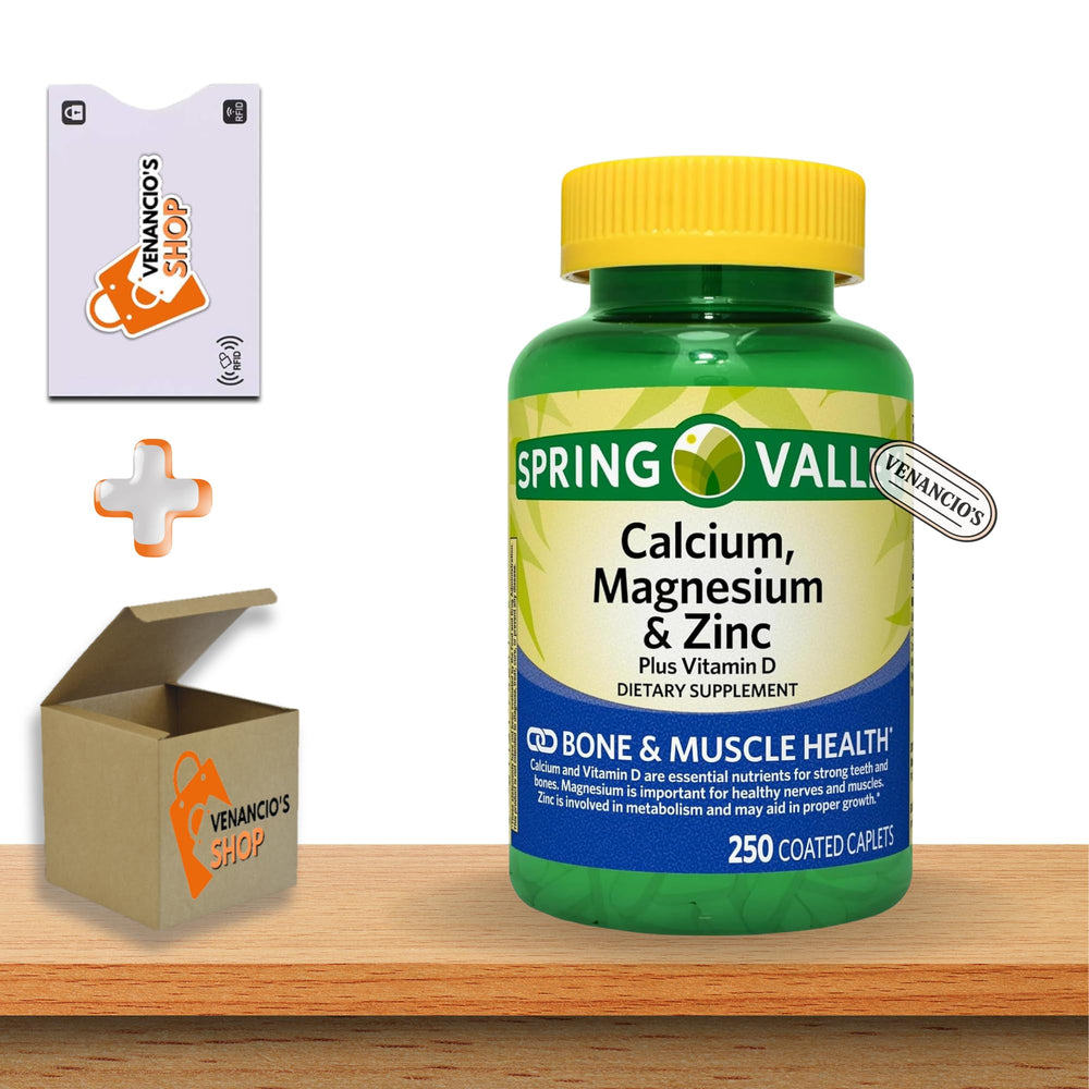 Bottle of Spring Valley Calcium Magnesium Zinc Plus Vitamin D3 Caplets, 250 Count