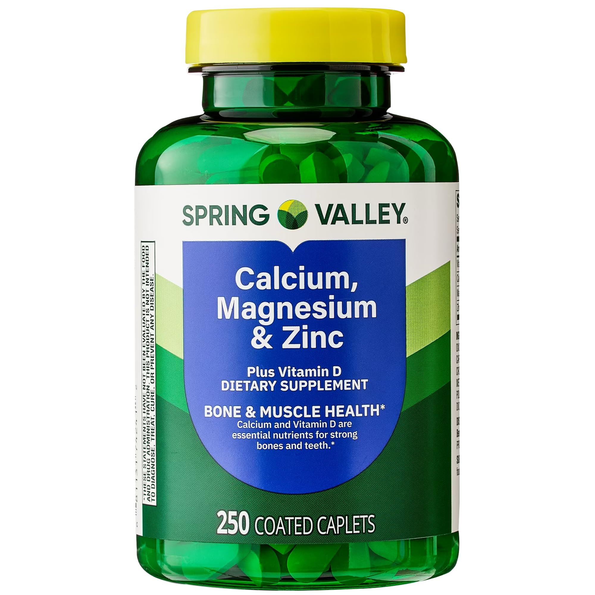 Bottle of Spring Valley Calcium Magnesium Zinc with Vitamin D3 caplets, 250-count