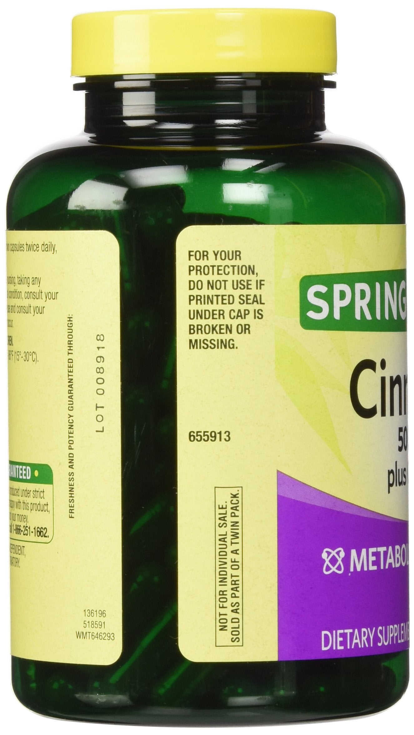Side view of Spring Valley Cinnamon 500mg Plus Chromium bottle