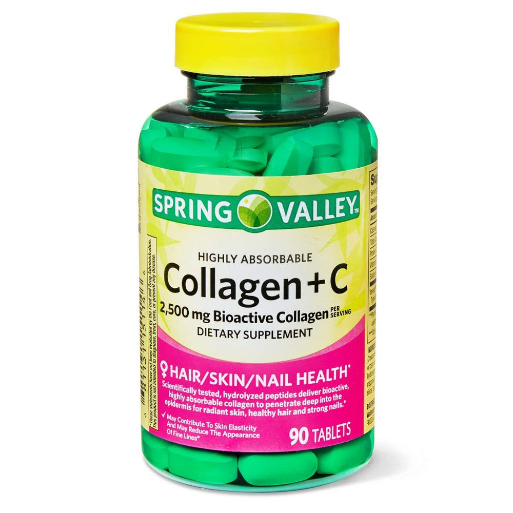 Spring Valley Highly Absorbable Collagen + Vitamin C 90 ct bottle front view