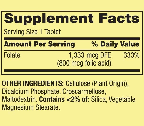 Close-up of Spring Valley Folate 1,333 mcg tablet