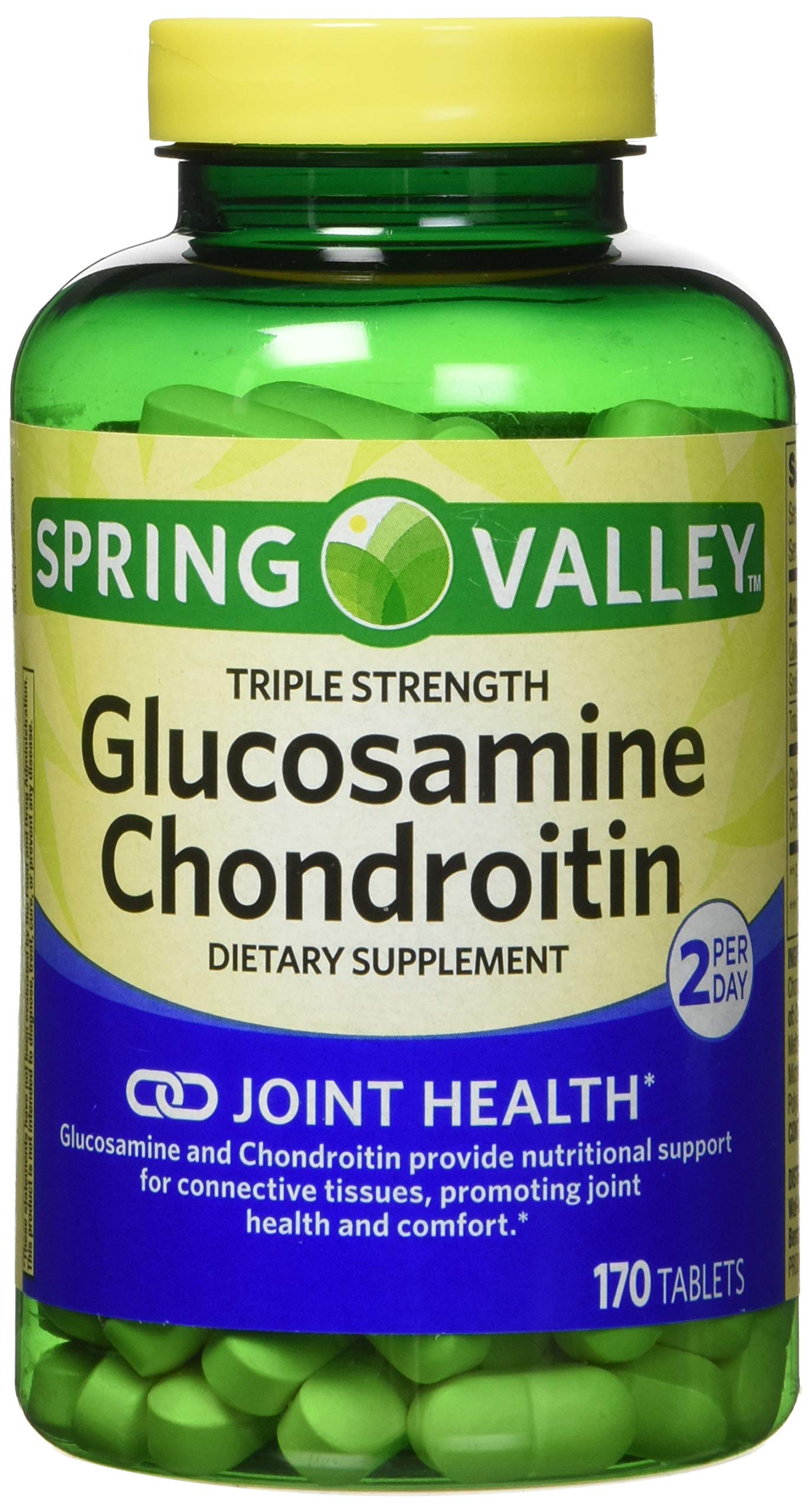 Bottle label for Spring Valley Glucosamine Chondroitin Triple Strength 340 tablets Twin Pack